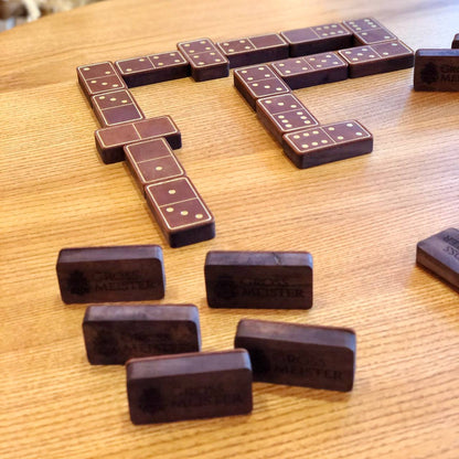 Luxury Domino set from Wood and Elegant Leather, 52*27*12mm brown dominoes, Gift-ready