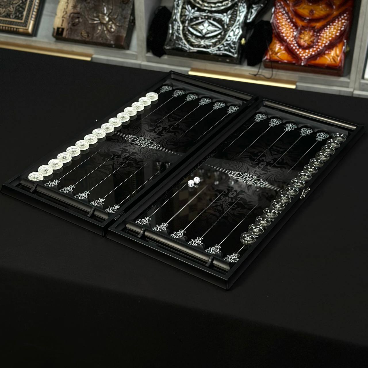 Glas-Backgammon „Windrose“, 60×30 cm, Art.-Nr. 250013