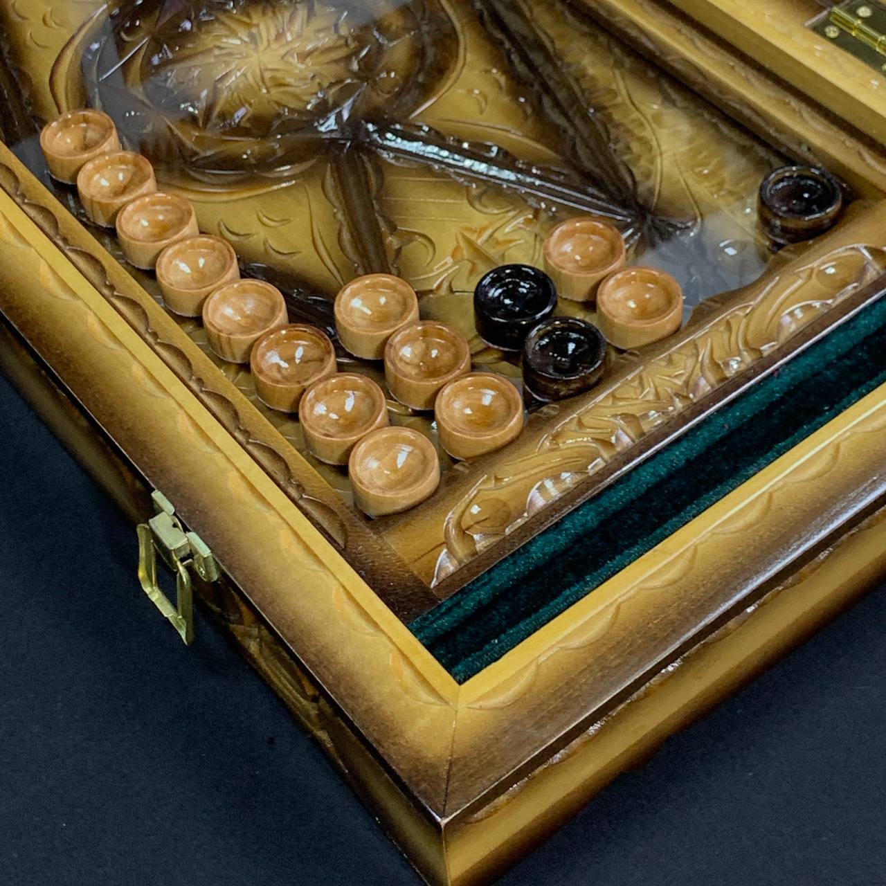 Exquisite Hand-Carved Wooden Backgammon with Glass Board 58*28*10 cm, Customized, Gift-ready