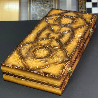 Exquisite Hand-Carved Wooden Backgammon with Glass Board 58*28*10 cm, Customized, Gift-ready