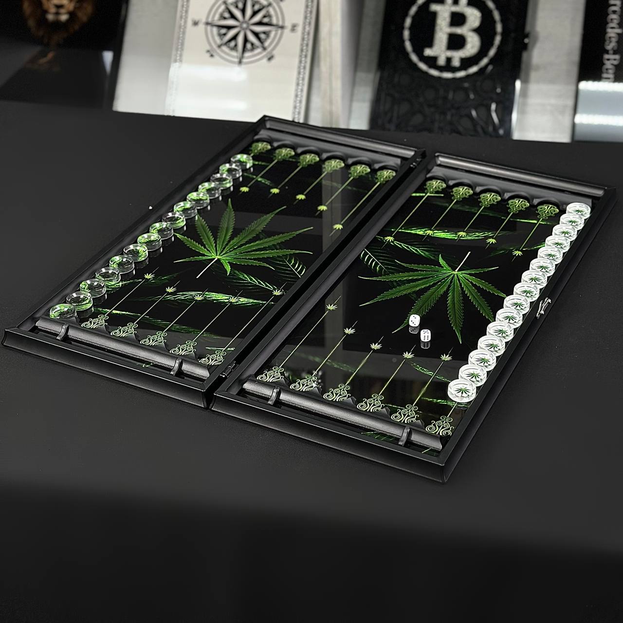 Glass backgammon set, 61*27*5cm, Personalized and Exclusive Design. Gift-ready.