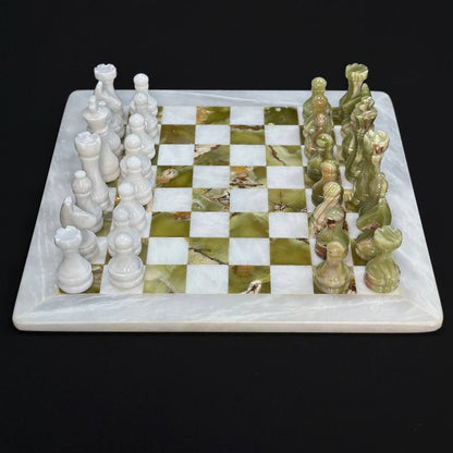 Onyx Stone Chess Set in Luxury Handcrafted case, 31*31cm. Gift-ready