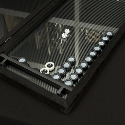 Exclusive Carbon Backgammon Set in Aluminum Frame with Glass Interior, 60*30 cm, Art.555000 Gift-ready