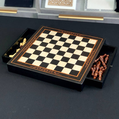 Magnetic wooden Chess Set with Additional Drawers for Piece Storage, Art.198010. Gift-ready