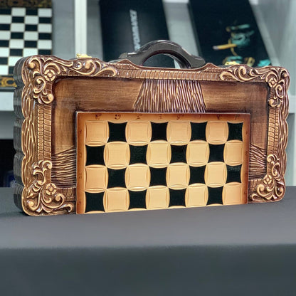 Exclusive Handmade Wooden Chess Set 3-in-1, 60*30cm, Art.191006. Customized and Gift-ready