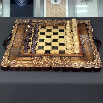 Exclusive Handmade Wooden Chess Set 3-in-1, 60*30cm, Art.191006. Customized and Gift-ready