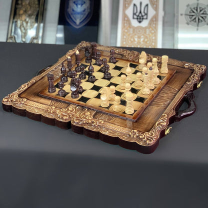 Exclusive Handmade Wooden Chess Set 3-in-1, 60*30cm, Art.191006. Customized and Gift-ready