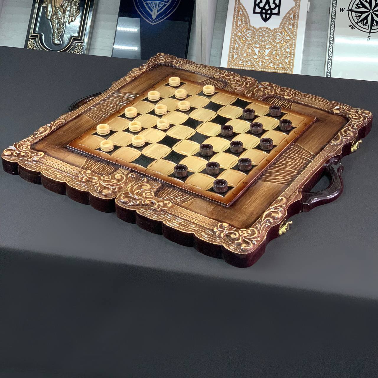 Exclusive Handmade Wooden Chess Set 3-in-1, 60*30cm, Art.191006. Customized and Gift-ready