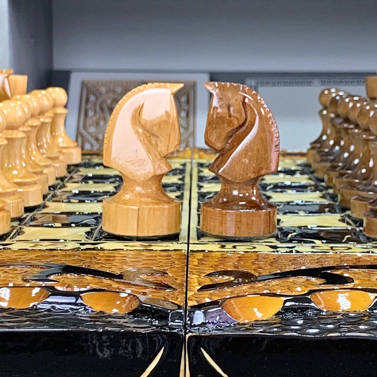 Exclusive Handmade Wooden Chess Set 3-in-1, 60*30cm, Art.191306. Customized and Gift-ready