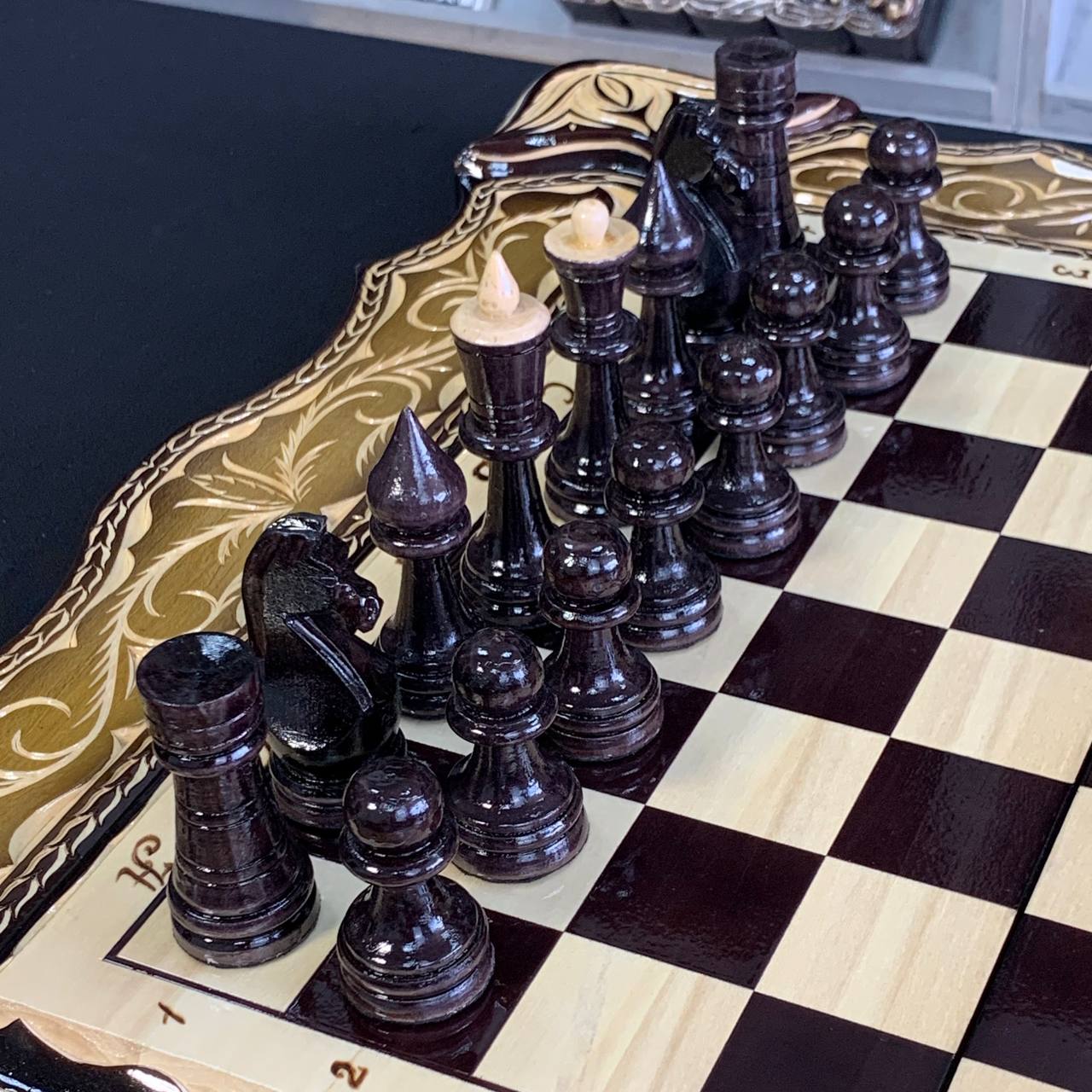 Exclusive Wooden Chess Set 3-in-1. 60*30cm. Chess, checkers, and backgammon. Gift-ready