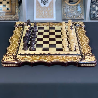 Exclusive Wooden Chess Set 3-in-1. 60*30cm. Chess, checkers, and backgammon. Gift-ready