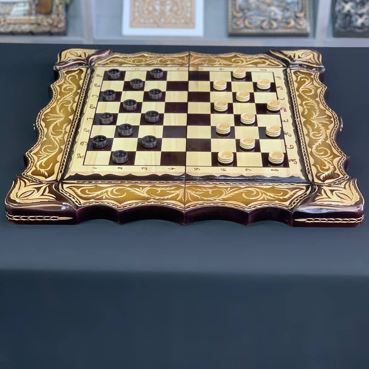 Exclusive Wooden Chess Set 3-in-1. 60*30cm. Chess, checkers, and backgammon. Gift-ready