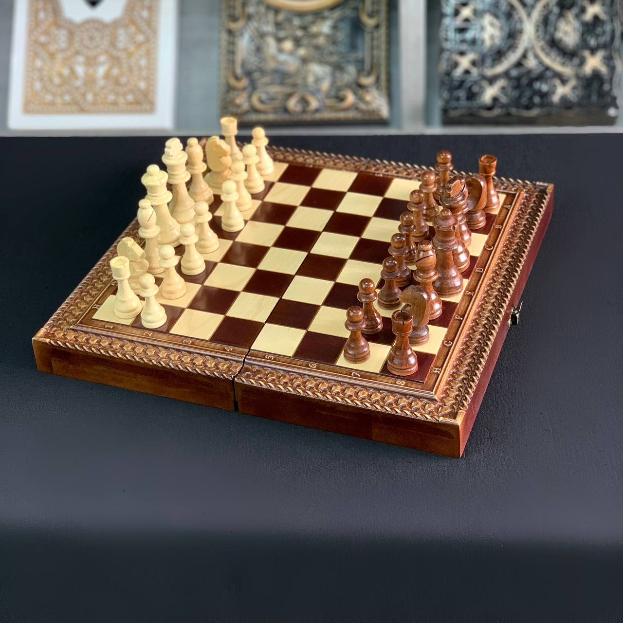 Wooden Chess set, Checkers, and Backgammon 3-in-1: Compact, Exciting Travel Set. Gift-ready