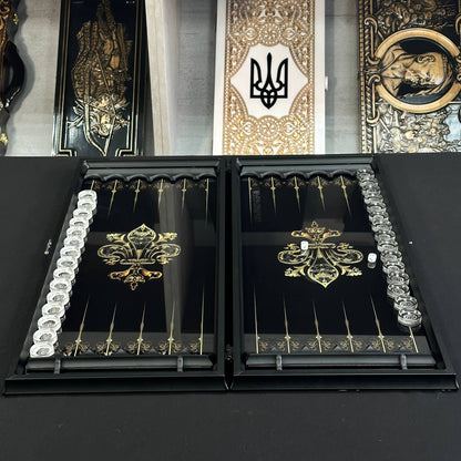 Glass backgammon set LION, 61*27*5cm, Personalized and Exclusive Design. Gift-ready.