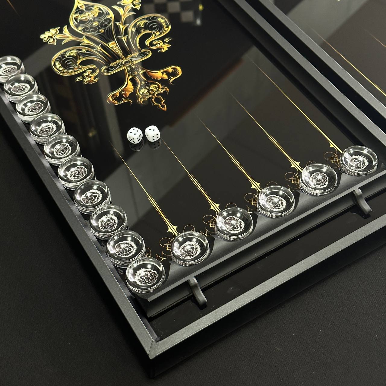 Glass backgammon set LION, 61*27*5cm, Personalized and Exclusive Design. Gift-ready.