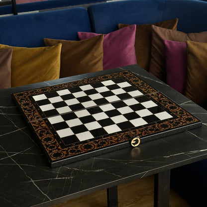 Deluxe Acrylic Stone Chess & Backgammon Set – Gold Carved Design (58×28 cm) | Free Global Delivery | Gift-ready