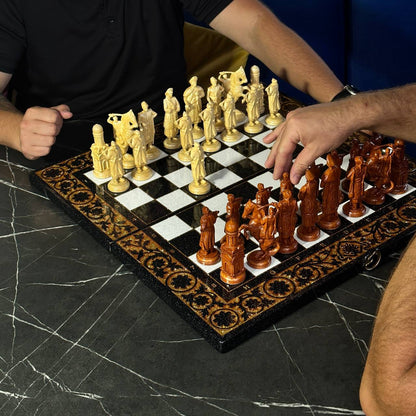 Deluxe Acrylic Stone Chess & Backgammon Set – Gold Carved Design (58×28 cm) | Free Global Delivery | Gift-ready