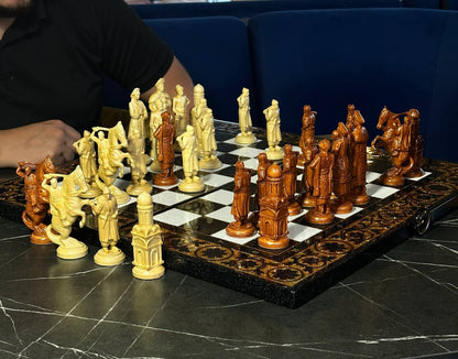 Deluxe Acrylic Stone Chess & Backgammon Set – Gold Carved Design (58×28 cm) | Free Global Delivery | Gift-ready