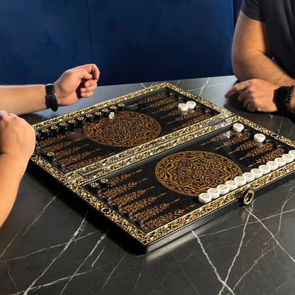 Deluxe Acrylic Stone Chess & Backgammon Set – Gold Carved Design (58×28 cm) | Free Global Delivery | Gift-ready