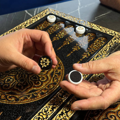 Deluxe Acrylic Stone Chess & Backgammon Set – Gold Carved Design (58×28 cm) | Free Global Delivery | Gift-ready