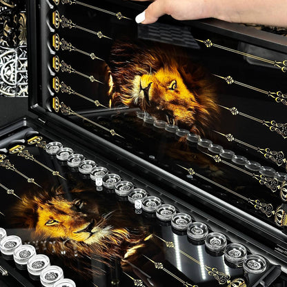 Glass backgammon set, LION Black&White 61*27*5cm, Personalized and Exclusive Design. Gift-ready.