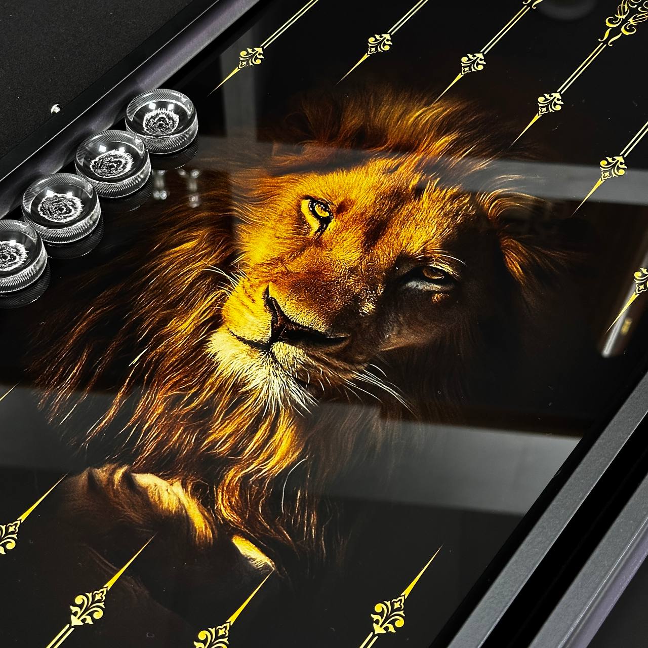 Glass backgammon set, LION Black&White 61*27*5cm, Personalized and Exclusive Design. Gift-ready.