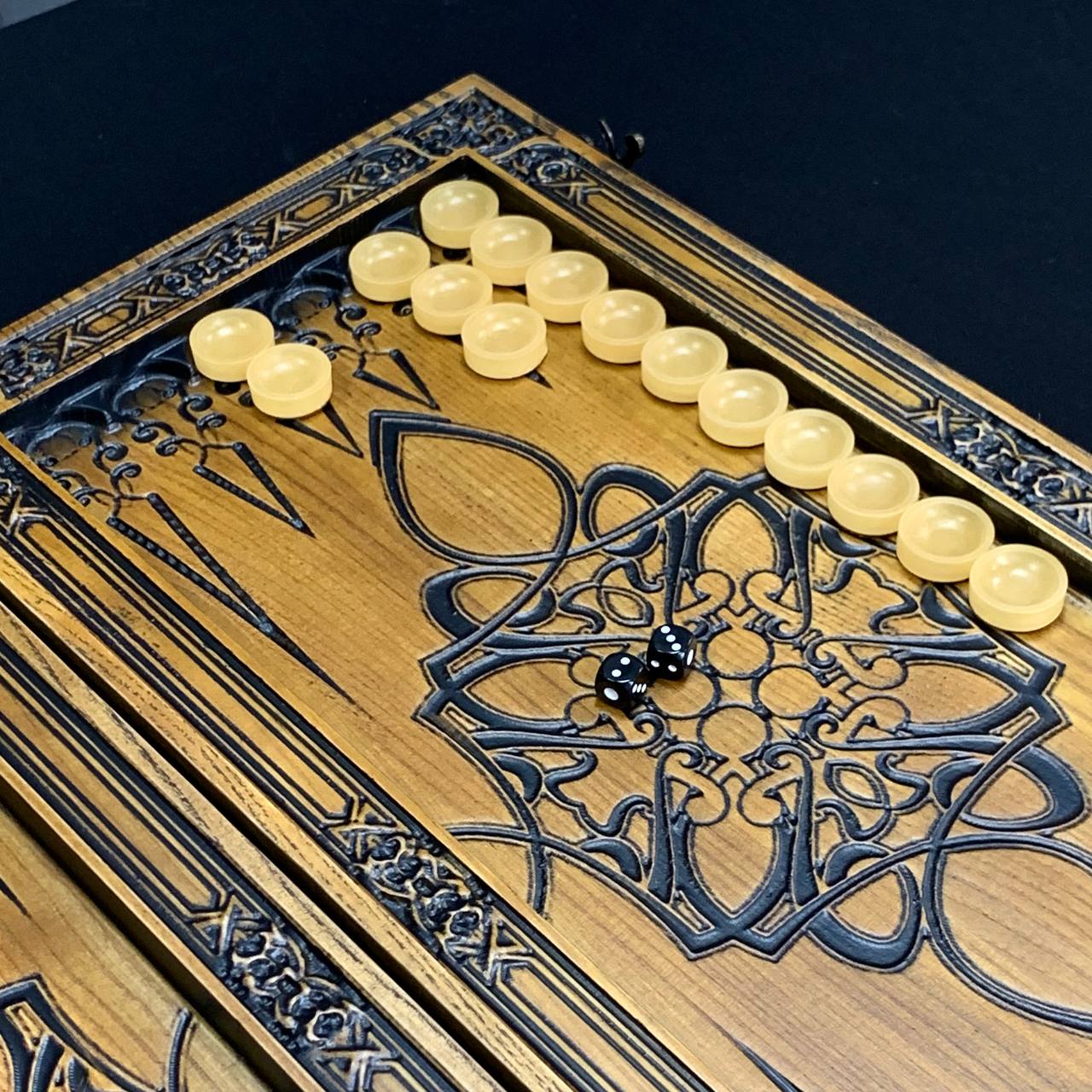 Wooden Backgammon "Lion" Set - Luxury Ash Wood, Carved Design, Gift-Ready