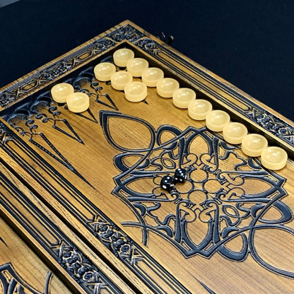 Wooden Backgammon "Lion" Set - Luxury Ash Wood, Carved Design, Gift-Ready