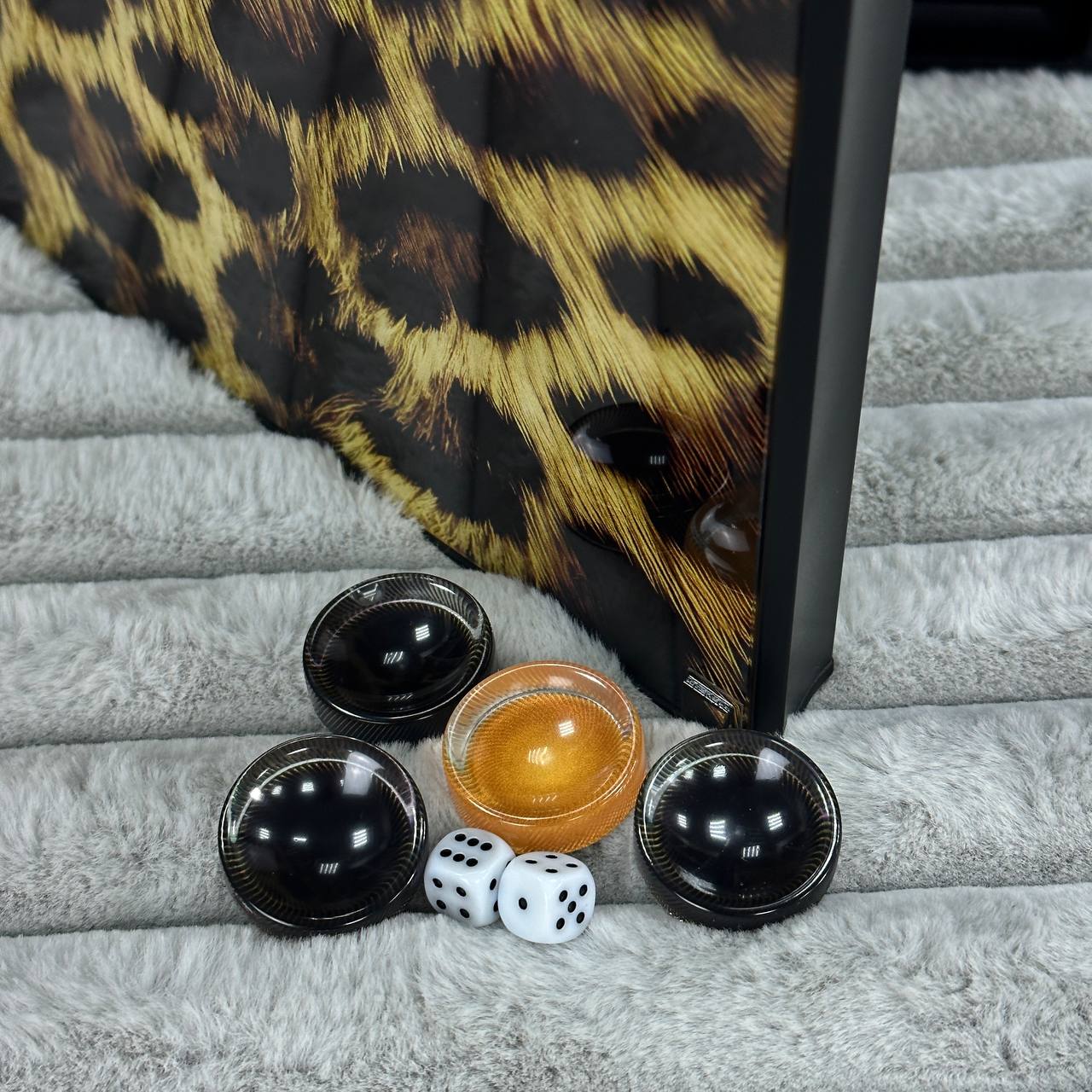 Glass backgammon set Leopard, 61*27cm. Personalization. Gift-ready.