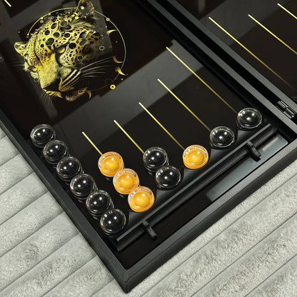 Glass backgammon set Leopard, 61*27cm. Personalization. Gift-ready.