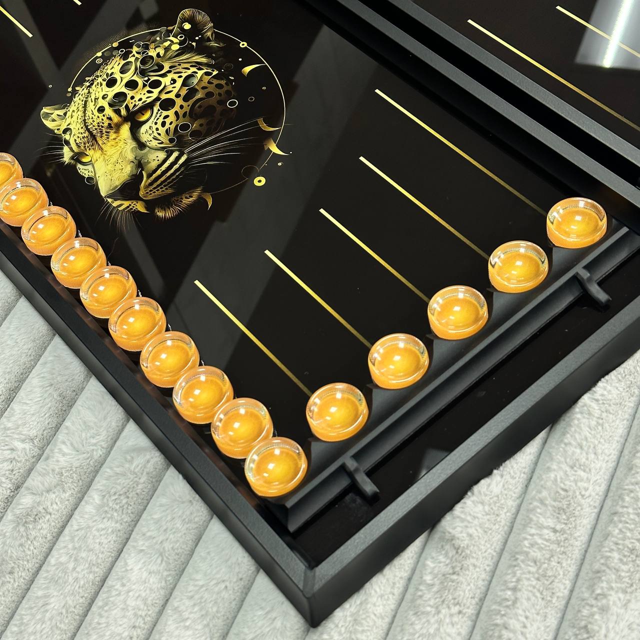 Glass backgammon set Leopard, 61*27cm. Personalization. Gift-ready.