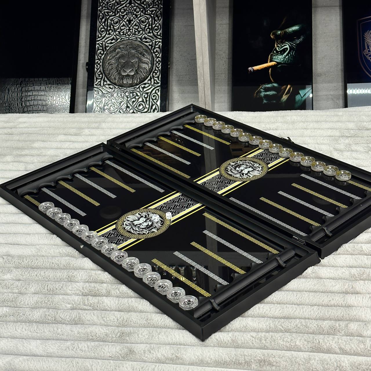 Glass backgammon set TOP Brand, 61*27cm. Personalization. Gift-ready.