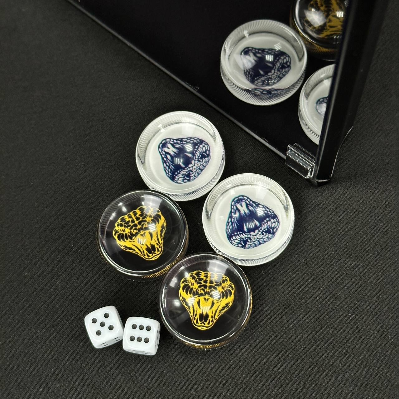 Glass backgammon set Snake, 61*27cm. Personalization. Gift-ready.