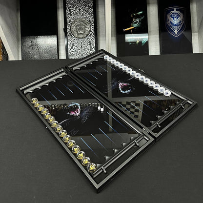 Glass backgammon set Snake, 61*27cm. Personalization. Gift-ready.