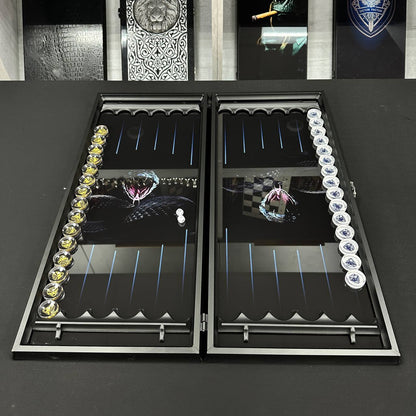 Glass backgammon set Snake, 61*27cm. Personalization. Gift-ready.