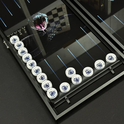 Glass backgammon set Snake, 61*27cm. Personalization. Gift-ready.