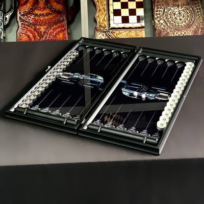 Glasschach- und Glas-Backgammon-Set 3in1, Chekers-Brettspiel, individuelles Backgammon-Brett, modernes Backgammon-Brett