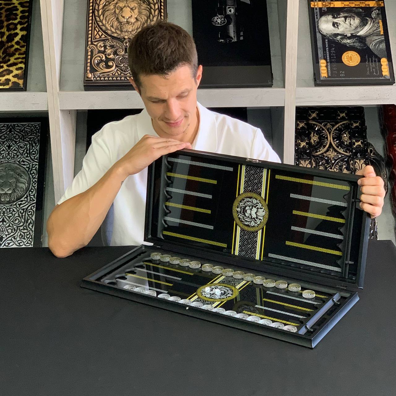 Glass backgammon set TOP Brand, 61*27cm. Personalization. Gift-ready.