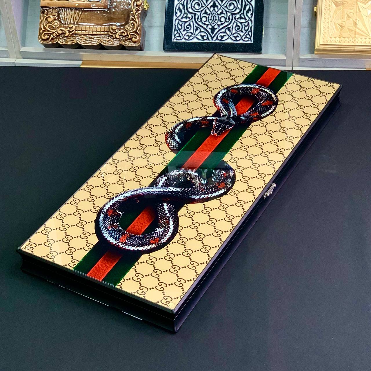 Glass backgammon set TOP Brand, 61*27cm. Customization. Gift-ready.