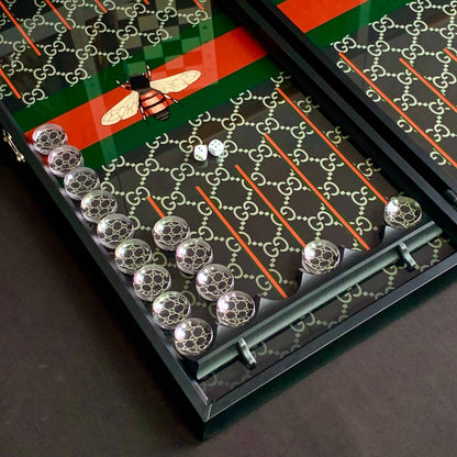 Glass backgammon set TOP Brand, 61*27cm. Customization. Gift-ready.