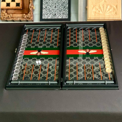 Glass backgammon set TOP Brand, 61*27cm. Customization. Gift-ready.