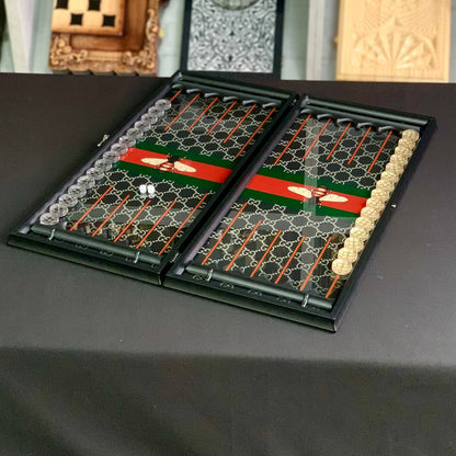 Glass backgammon set TOP Brand, 61*27cm. Customization. Gift-ready.