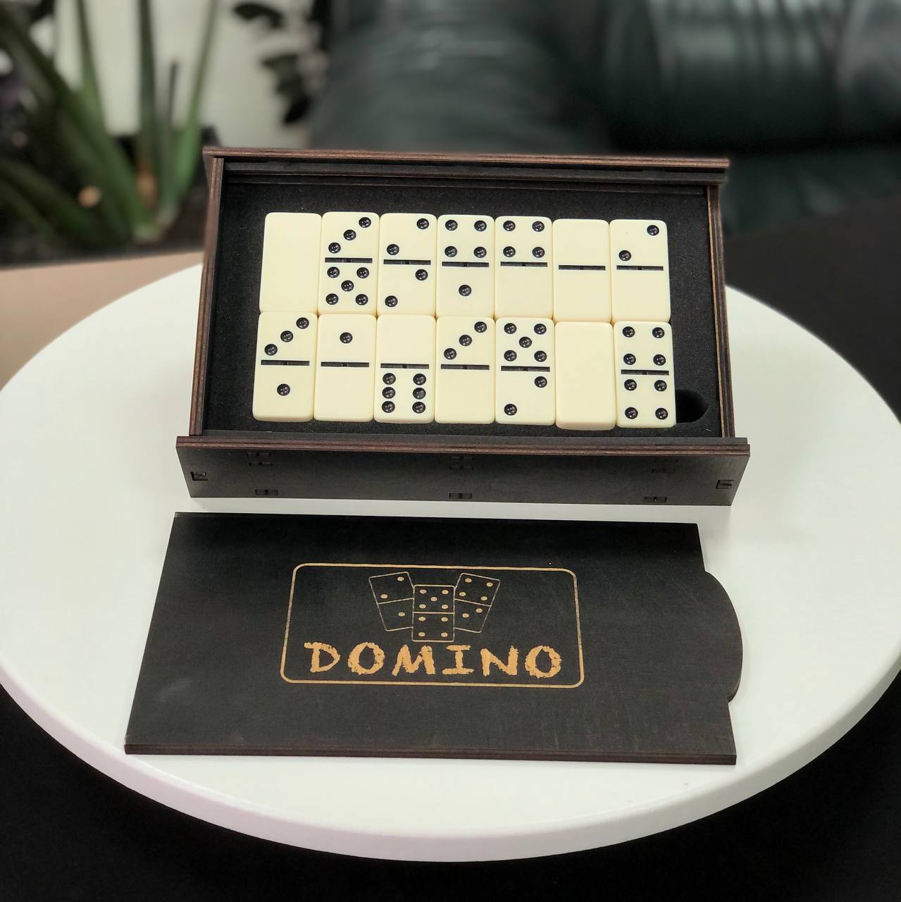 Elegant Acrylic Dominoes Set in wooden box, 53*27*12mm domino size. Gift-ready