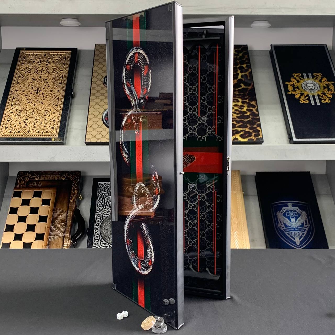 Glass backgammon set TOP Brand, 61*27cm. Customization. Gift-ready.