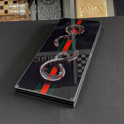 Glass backgammon set TOP Brand, 61*27cm. Customization. Gift-ready.