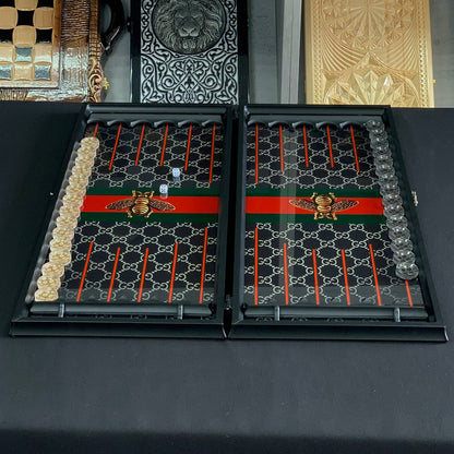 Glass backgammon set TOP Brand, 61*27cm. Customization. Gift-ready.