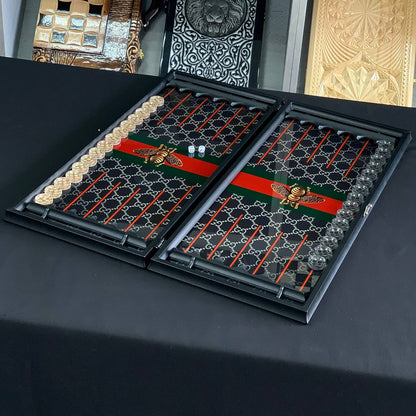 Glass backgammon set TOP Brand, 61*27cm. Customization. Gift-ready.