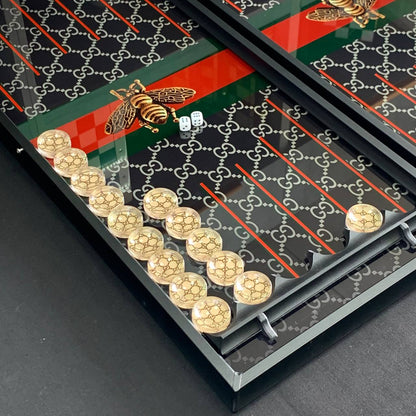 Glass backgammon set TOP Brand, 61*27cm. Customization. Gift-ready.