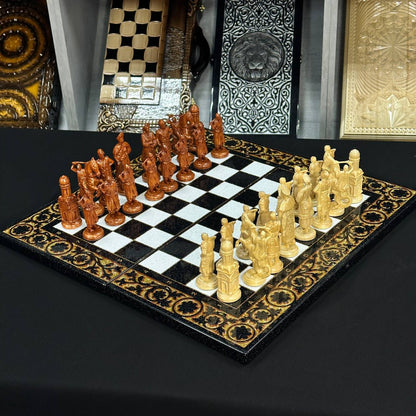 Deluxe Acrylic Stone Chess & Backgammon Set – Gold Carved Design (58×28 cm) | Free Global Delivery | Gift-ready