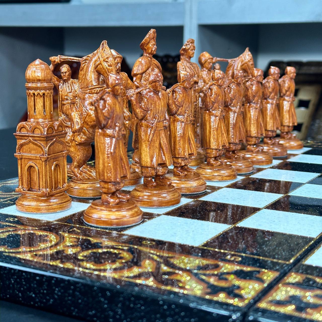 Deluxe Acrylic Stone Chess & Backgammon Set – Gold Carved Design (58×28 cm) | Free Global Delivery | Gift-ready